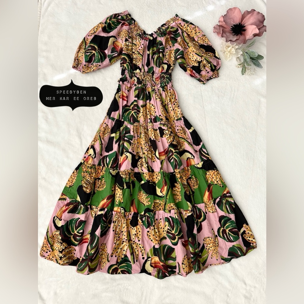FARM RIO Toucananas Tiered Maxi Dress X-Small